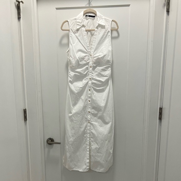 Zara white cutout midi shirt dress - M - Picture 3 of 6